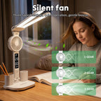 Double Headed Table Lamp With Fan Eye Protection Table Lamp LED Rechargeable Dimmable Smart Display Study Reading Night Light