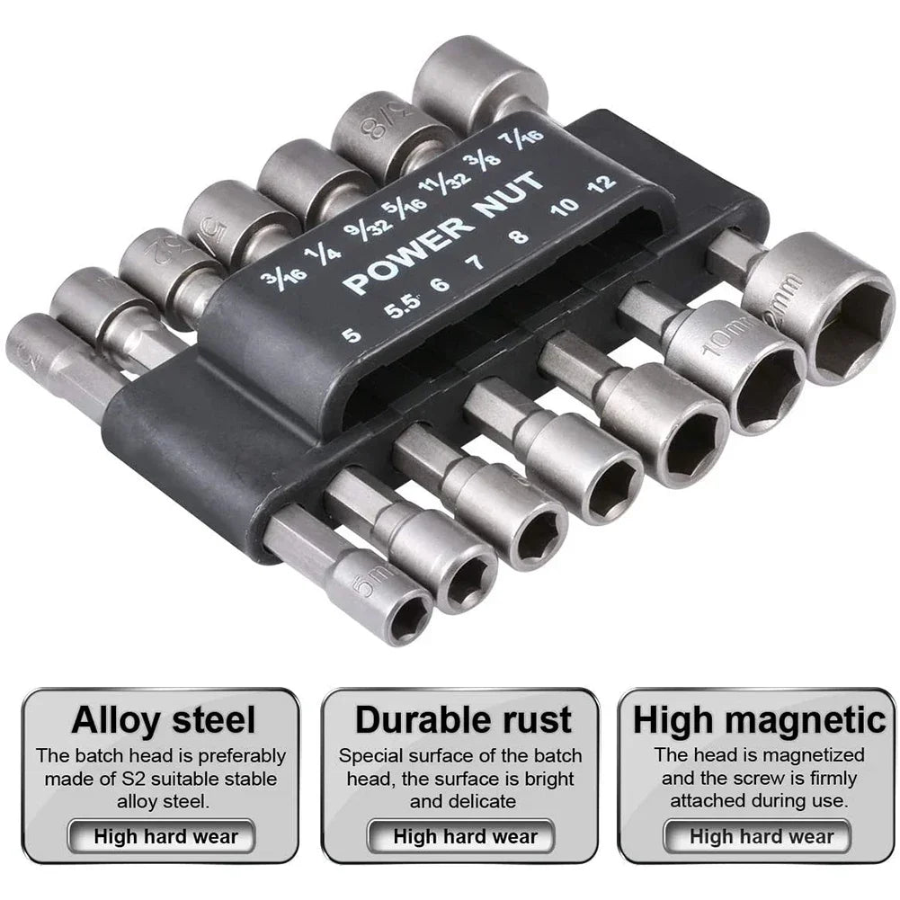 14pcs Hex Socket Sleeve Nozzles Nut Driver Set Power Nuts Driver Socket Screwdriver Set Bits Sets Tools 5mm-13mm