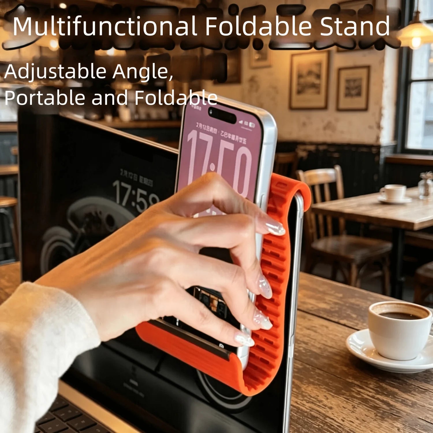 Flexible Phone Stand, Foldable Silicone Bracket Anti-Slip Anti-Fall, Multi-Angle Lazy Holder for Phone Tablet Home Office Travel