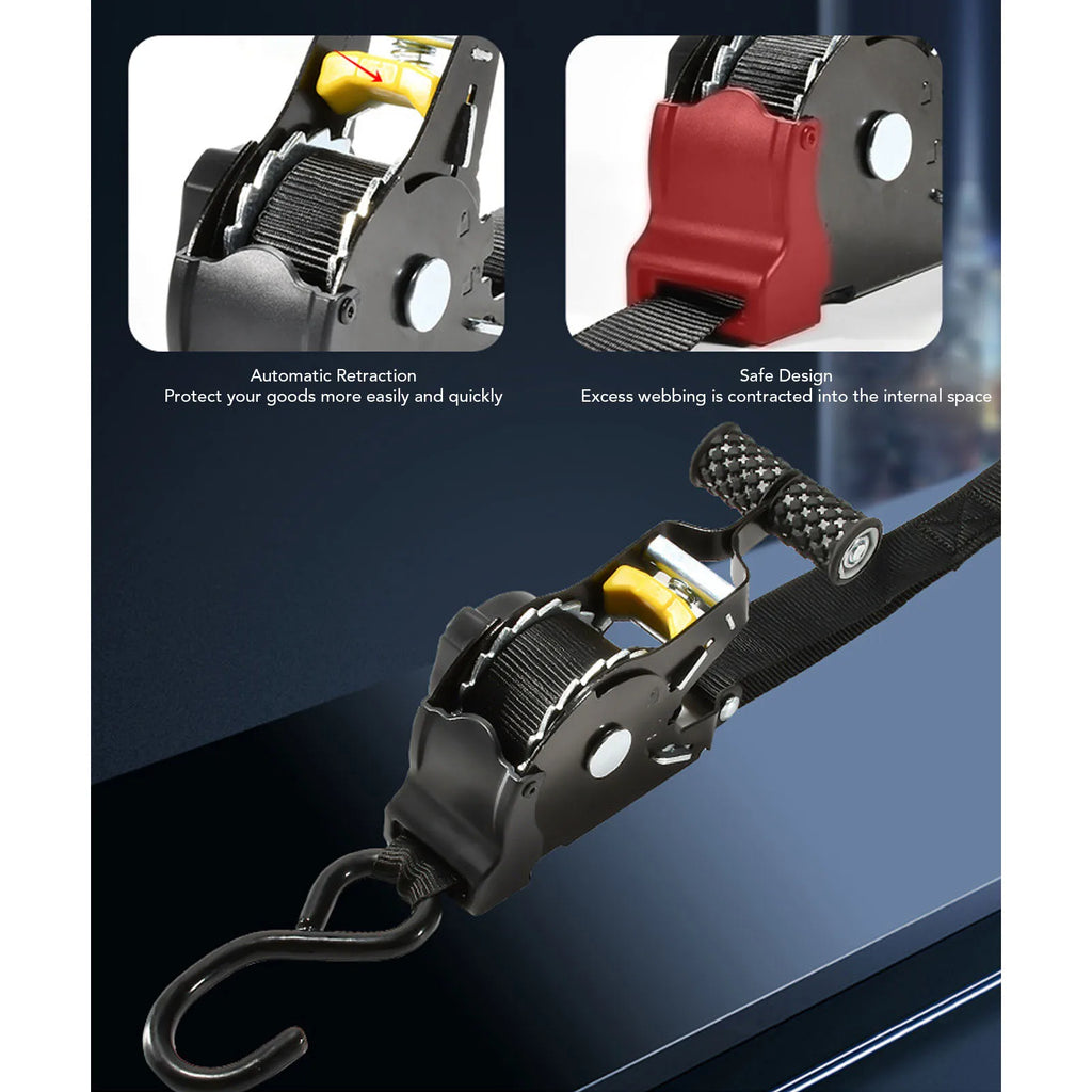 Retractable Ratchet Strap with Padded Handle 1 Inch 10 Feet Auto Retraction Tie Down Strap