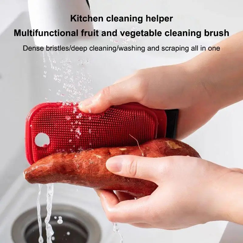 1Pcs Multifunctional Fruit Vegetable Brush Food-grade Double Side Pet Bath Brush Silicone Peeler Scraper Potato Carrot Cleaner
