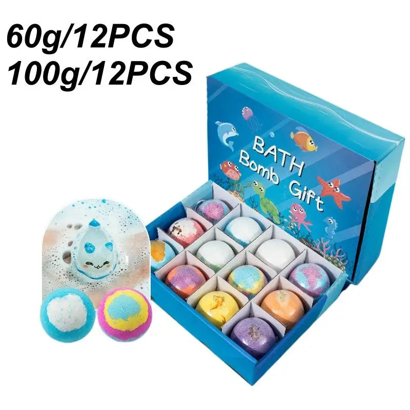 12Pcs Kids Bath Bombs Set – Skin Friendly Mega Bubbles with Surprise Ocean Toys Inside, Natural Bath Gift for Boys & Girls