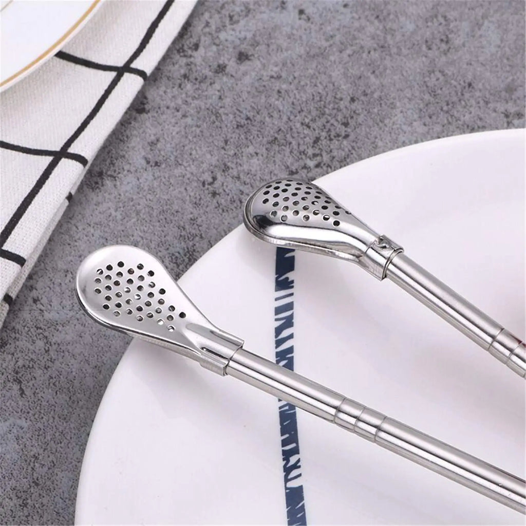 Reusable Metal Straws With Filter Stirring Spoon Great For Tea,Coffee,Cocktail And Fruit Juice Drinking Kitchen Bar Accessories
