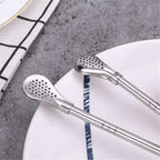 Reusable Metal Straws With Filter Stirring Spoon Great For Tea,Coffee,Cocktail And Fruit Juice Drinking Kitchen Bar Accessories
