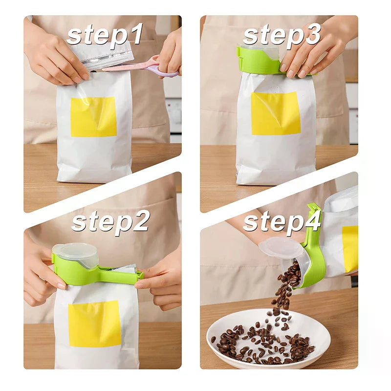 4PCS Food Bag Clips With Pour Spout, Durable Plastic Sealing Clips For Snacks, Cereal, Pet Food – Easy Pour Bag Clips