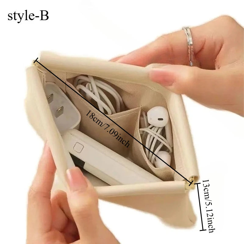 Bullet Storage Bag with Automatic Closure, Wired Headphone Storage Bag, PU Coin Purse, Mini Portable Lipstick and Makeup Bag