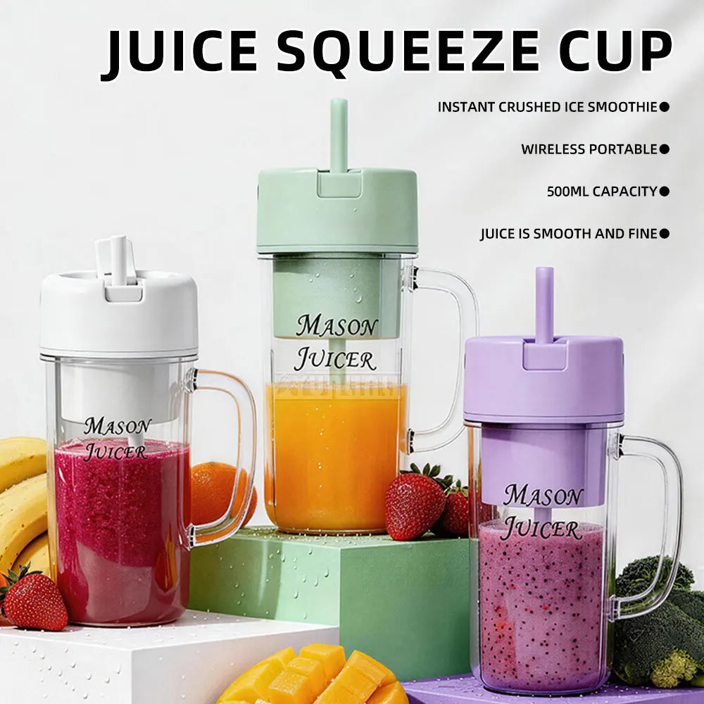 MJ2 Portable Juicer Cup 500ml Personal Size Handheld Fruit Vegetable Juicer for Fitness And Outdoor
