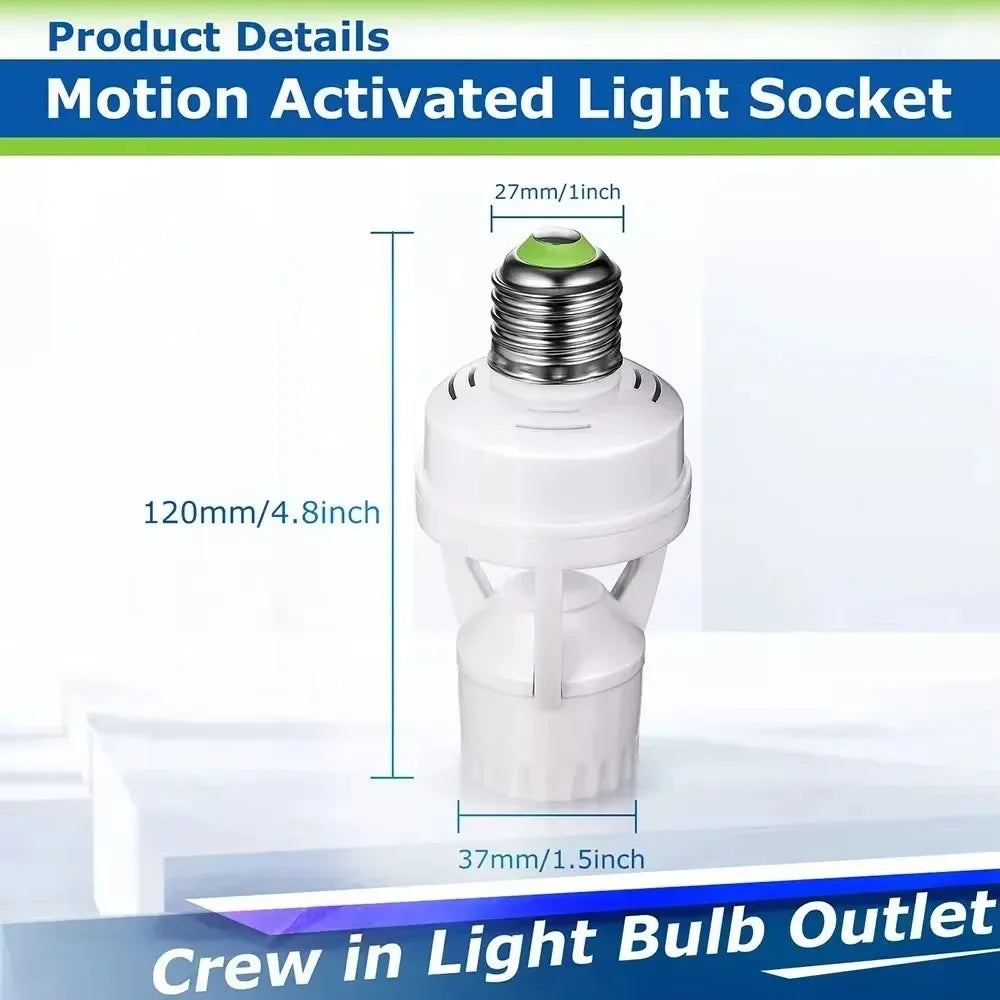 Motion Sensor Light Socket Smart Screw in Light Bulb Outlet for E27 Motion Activated Bulb Holder Adapter Automatic Control