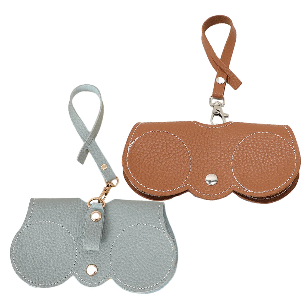 2Pcs PU Leather Sunglasses Bag Pouch Slim Portable Soft Glasses Case Holder With Button Clip Wrist Strap Eyewear Bags