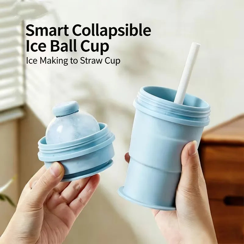 Portable Foldable Ice Cup With Built-In Straw Lightweight Durable Travel Outdoor Sports Use