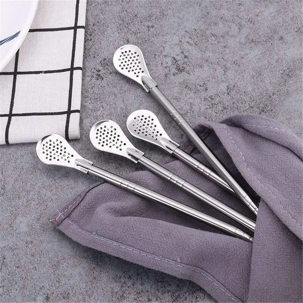 Reusable Metal Straws With Filter Stirring Spoon Great For Tea,Coffee,Cocktail And Fruit Juice Drinking Kitchen Bar Accessories