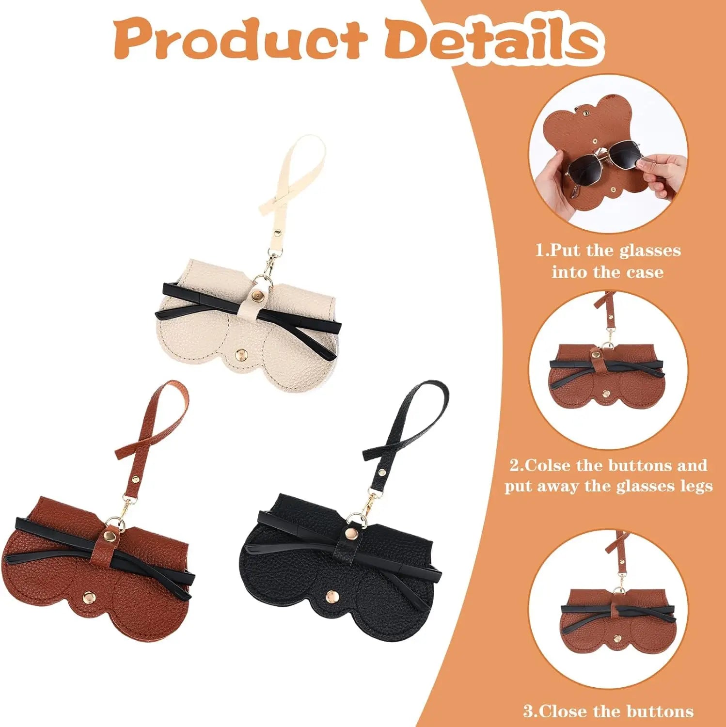 2Pcs PU Leather Sunglasses Bag Pouch Slim Portable Soft Glasses Case Holder With Button Clip Wrist Strap Eyewear Bags