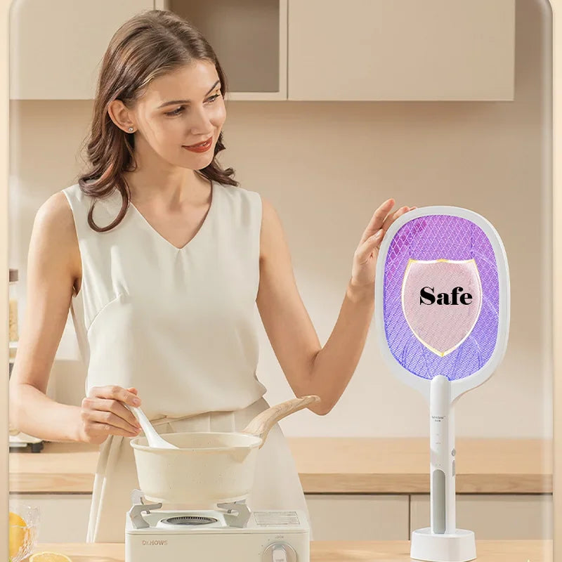 Mosquito Killer Lamp USB Rechargeable Electric Mosquito Net Fly Swatter with UV Light Base Charge Protect Baby in Summer