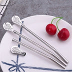 Reusable Metal Straws With Filter Stirring Spoon Great For Tea,Coffee,Cocktail And Fruit Juice Drinking Kitchen Bar Accessories