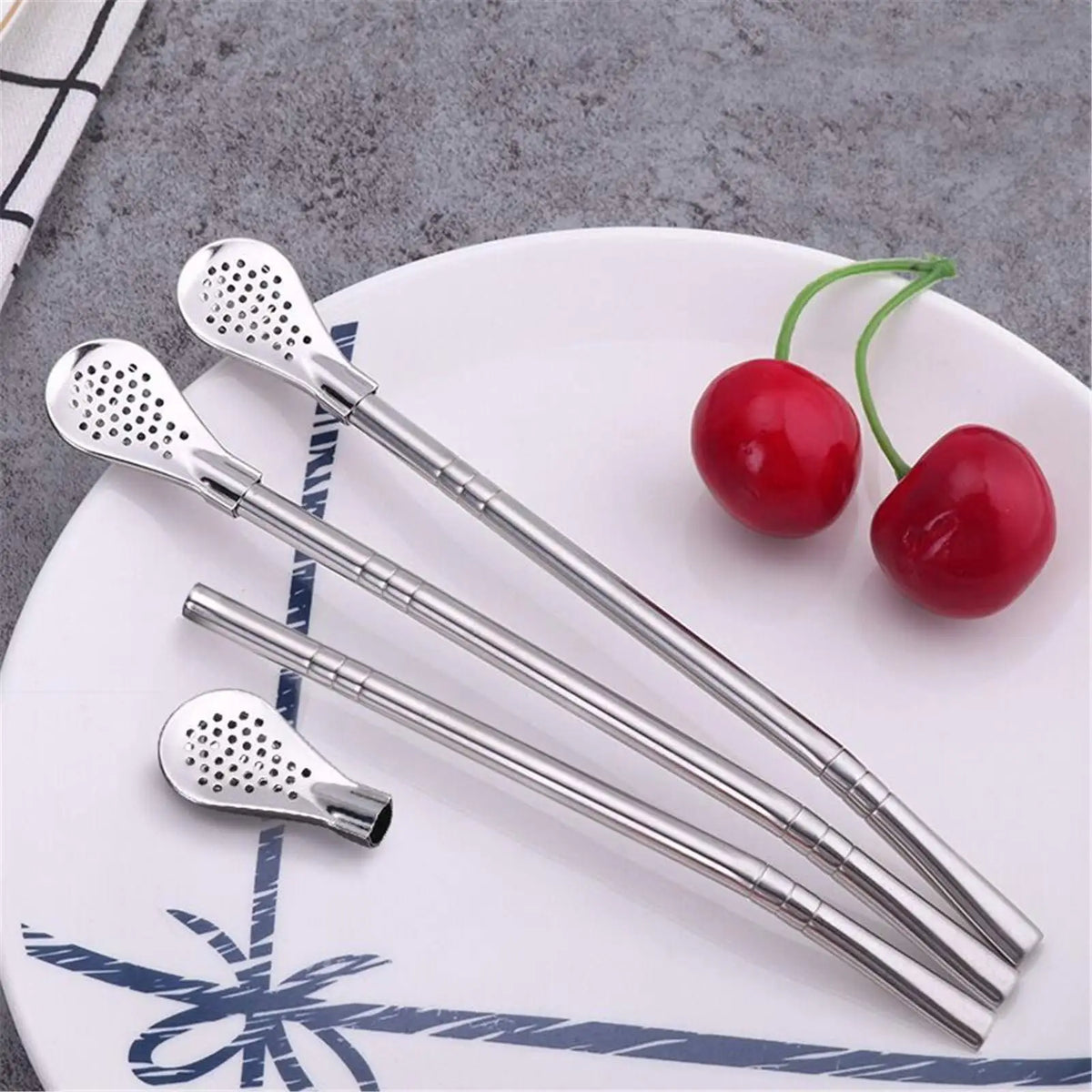 Reusable Metal Straws With Filter Stirring Spoon Great For Tea,Coffee,Cocktail And Fruit Juice Drinking Kitchen Bar Accessories