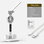 Double Headed Table Lamp With Fan Eye Protection Table Lamp LED Rechargeable Dimmable Smart Display Study Reading Night Light