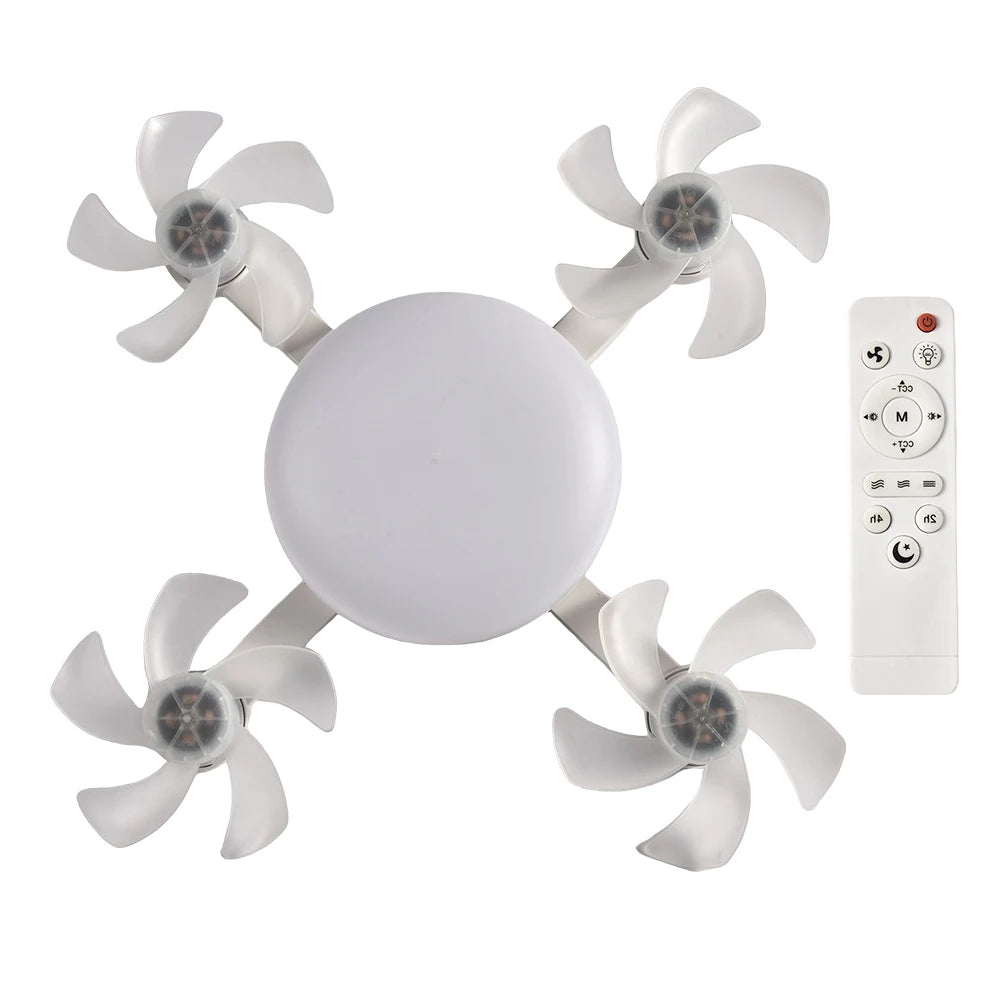 Drone Design Silent Ceiling Fan Light E27 Base Remote Controlled Dimmable 3 Color LED Ceiling Fanlight for Living Room Bedroom