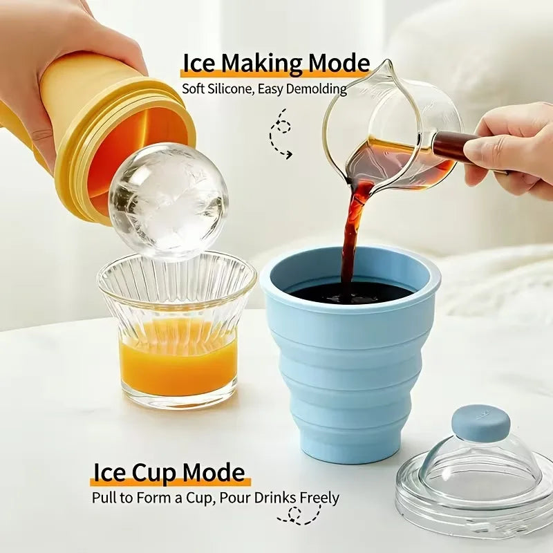 Portable Foldable Ice Cup With Built-In Straw Lightweight Durable Travel Outdoor Sports Use