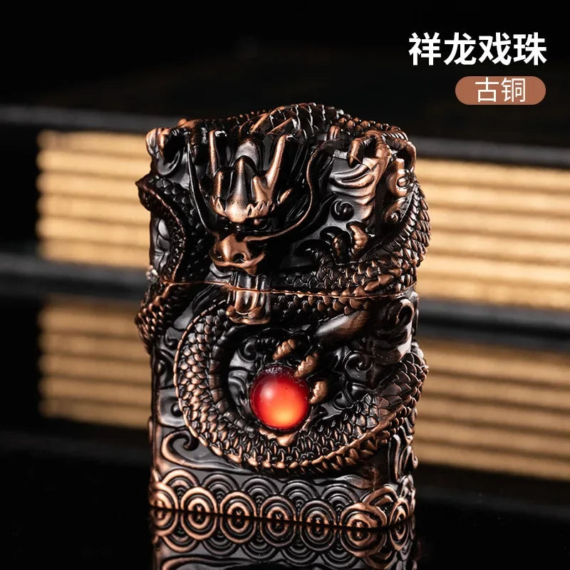 Dragon Lighter Grinding Wheel Flint Smoking Accessories Threedimensional Relief Retro Torch Men Gift Cigarette Lighters