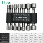 14pcs Hex Socket Sleeve Nozzles Nut Driver Set Power Nuts Driver Socket Screwdriver Set Bits Sets Tools 5mm-13mm