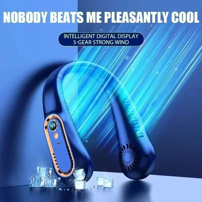 Hanging neck style leafless portable USB charging air cooler comes with 5-speed adjustment and LED display Main image