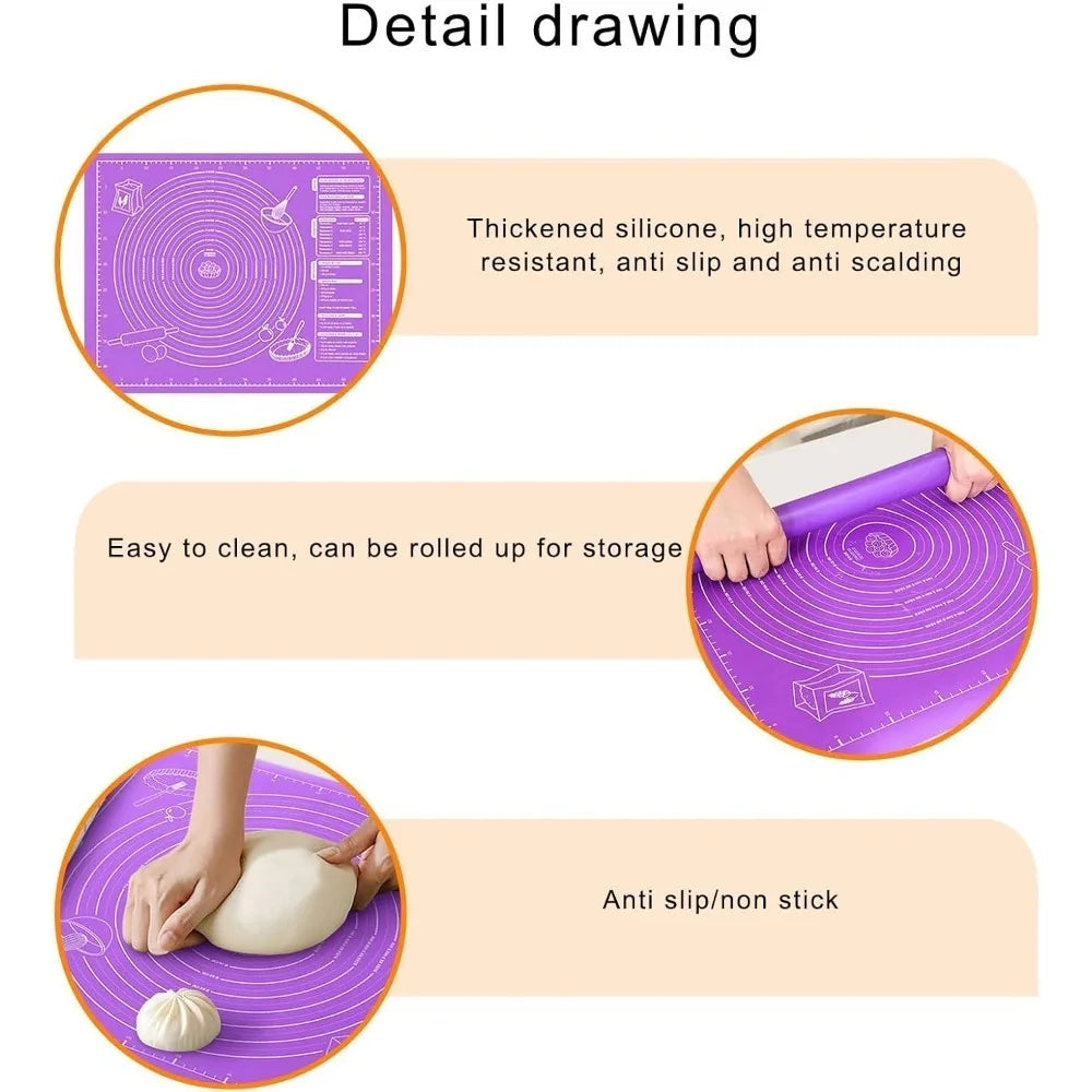 Food gradePlasticRolling Mat with Measuring Tool Non slip Kneading Mat, Easy To Clean Non stick Baking Mat ReusableBakingUtensil