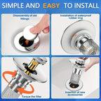 2-Pack Stainless Steel Pop-Up Sink Drain Strainer – Removable Basket! Clog-Preventing Hair Catcher for Bathtub/Shower/Sink