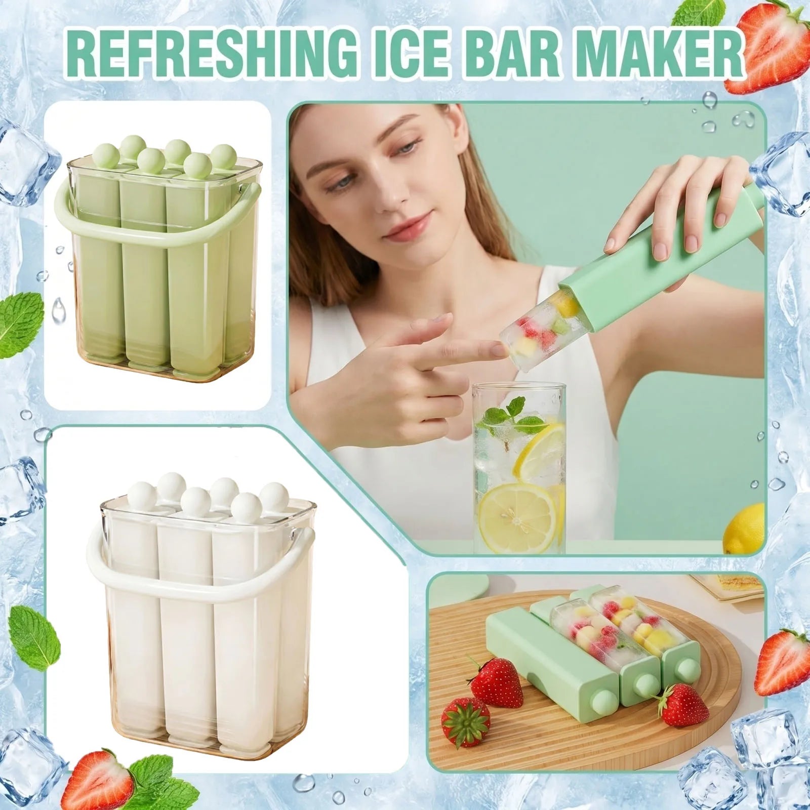 Ice Block Mold Maker Long Ice Tray with Lid Handle for DIY Popsicle Juice Jelly Homemade Frozen Treats Summer Kitchen Tools