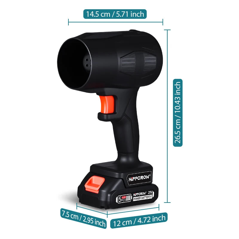Hippcron 21V Cordless Leaf Blower 30000RPM Powerful High-Speed Motor USB-Cable Clutter Clearing Fallen Leaves/Debris
