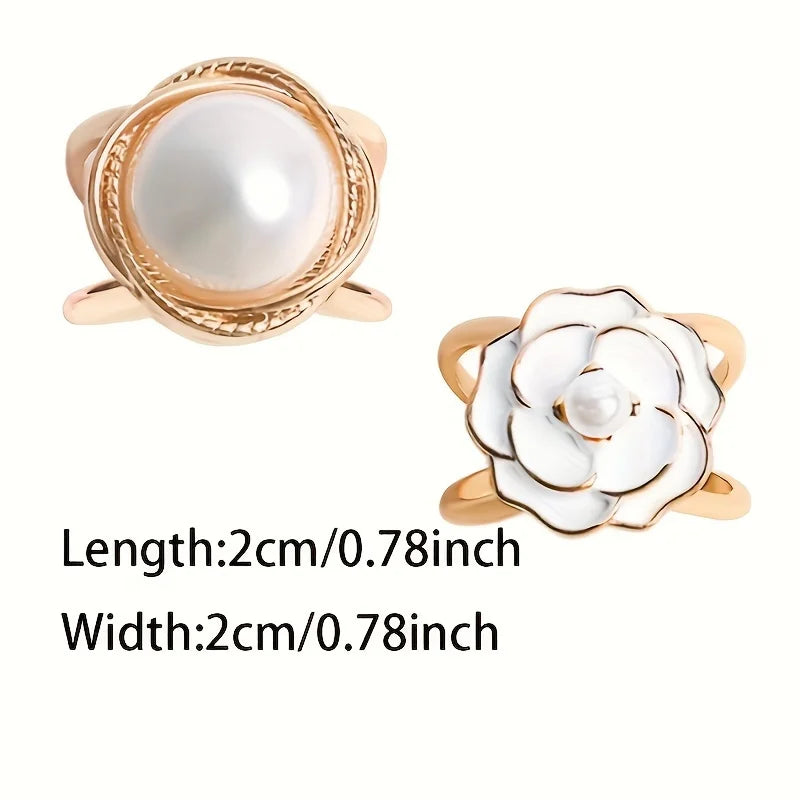 4-Piece Elegant Rose Gold Faux Pearl Scarf Clip Set - Versatile Metal Square Knot and Ring Clasp Clips, Secure Fastening