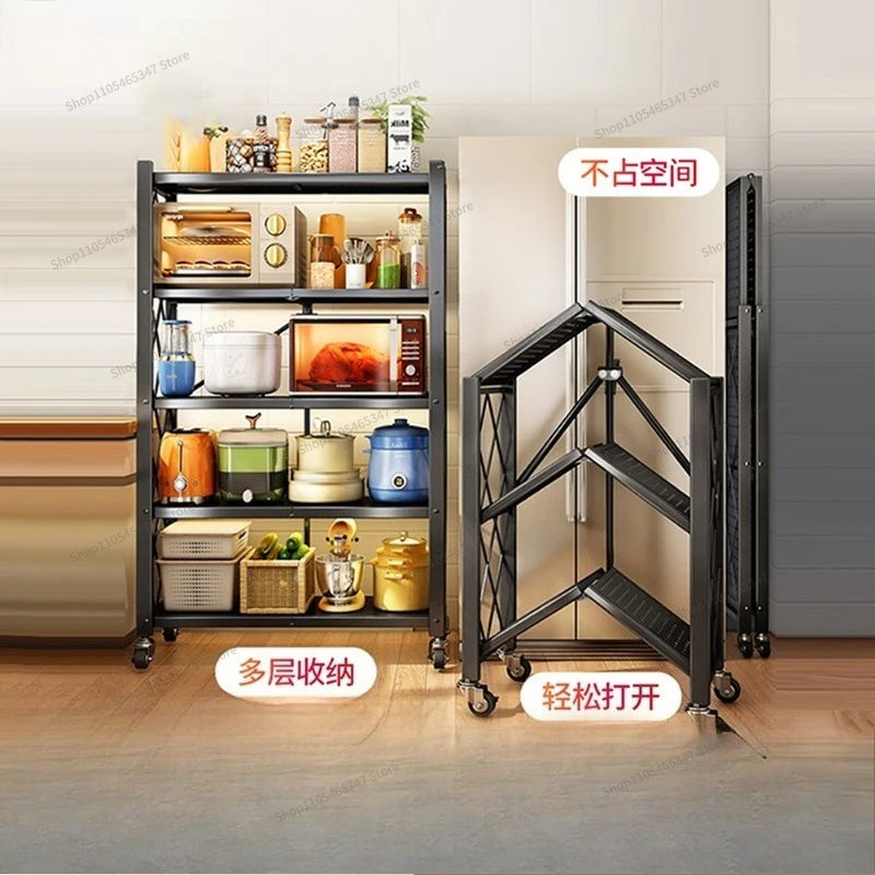 Kitchen Installation-free Folding Rack Floor-to-ceiling Multi-layer Hole Board Household Microwave Oven Pot Oven Storage Rack
