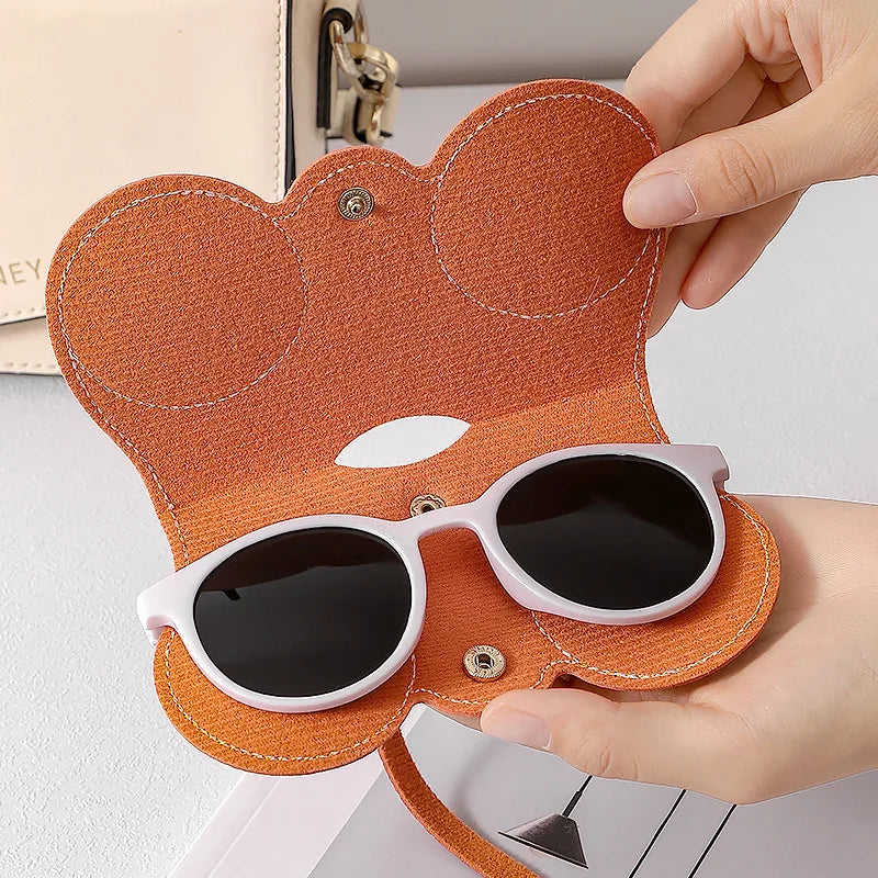 2Pcs PU Leather Sunglasses Bag Pouch Slim Portable Soft Glasses Case Holder With Button Clip Wrist Strap Eyewear Bags