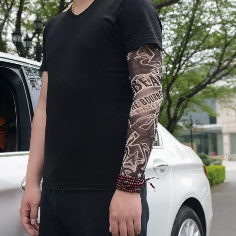 1 tattoo covered sleeve, flower arm sleeve, tattoo for men and women, summer outdoor cycling, driving, sun protection, arm sleev