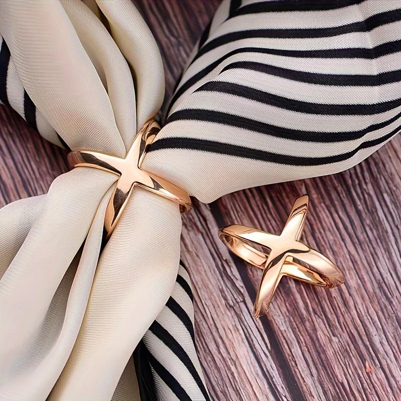 4-Piece Elegant Rose Gold Faux Pearl Scarf Clip Set - Versatile Metal Square Knot and Ring Clasp Clips, Secure Fastening