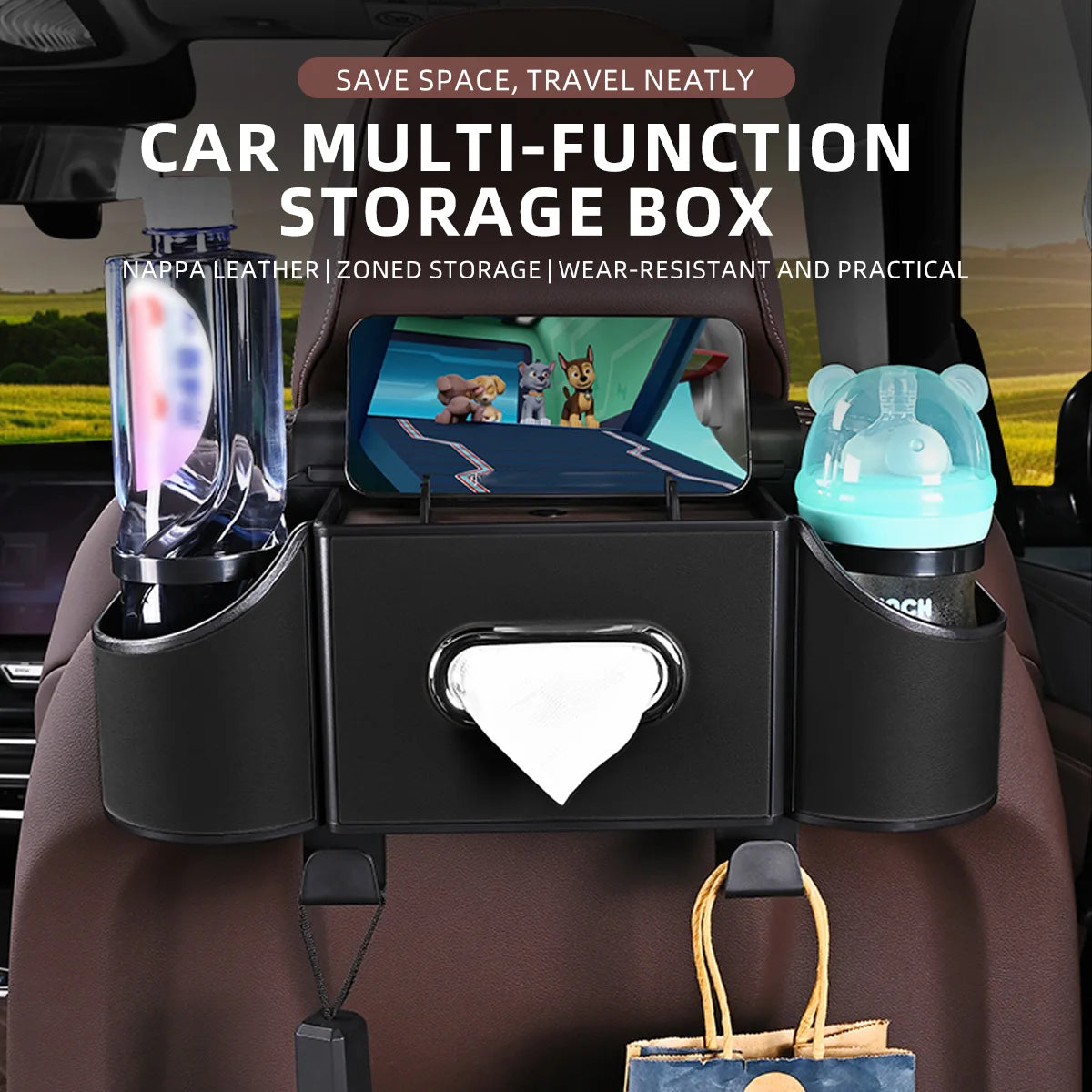 Multifunctional Car Seat Back Storage Hanging Box Interior Tissue Box Cup Holder Backseat Organizer With Hook Automobile Parts