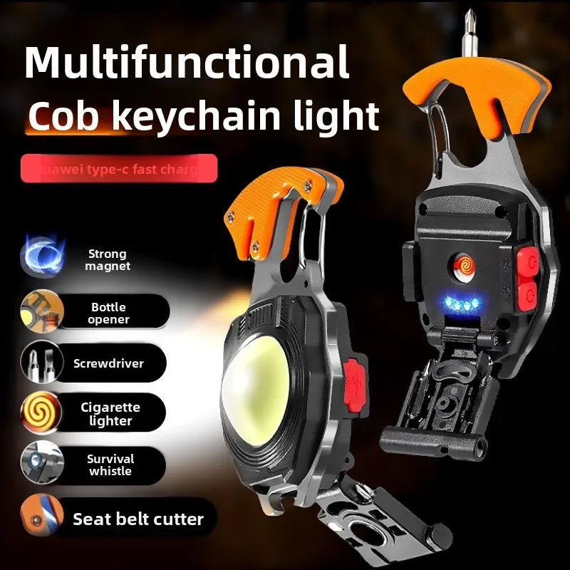COB keychain work light multifunctional cigarette lighter charging portable camping LED strong light mini camping light Main image