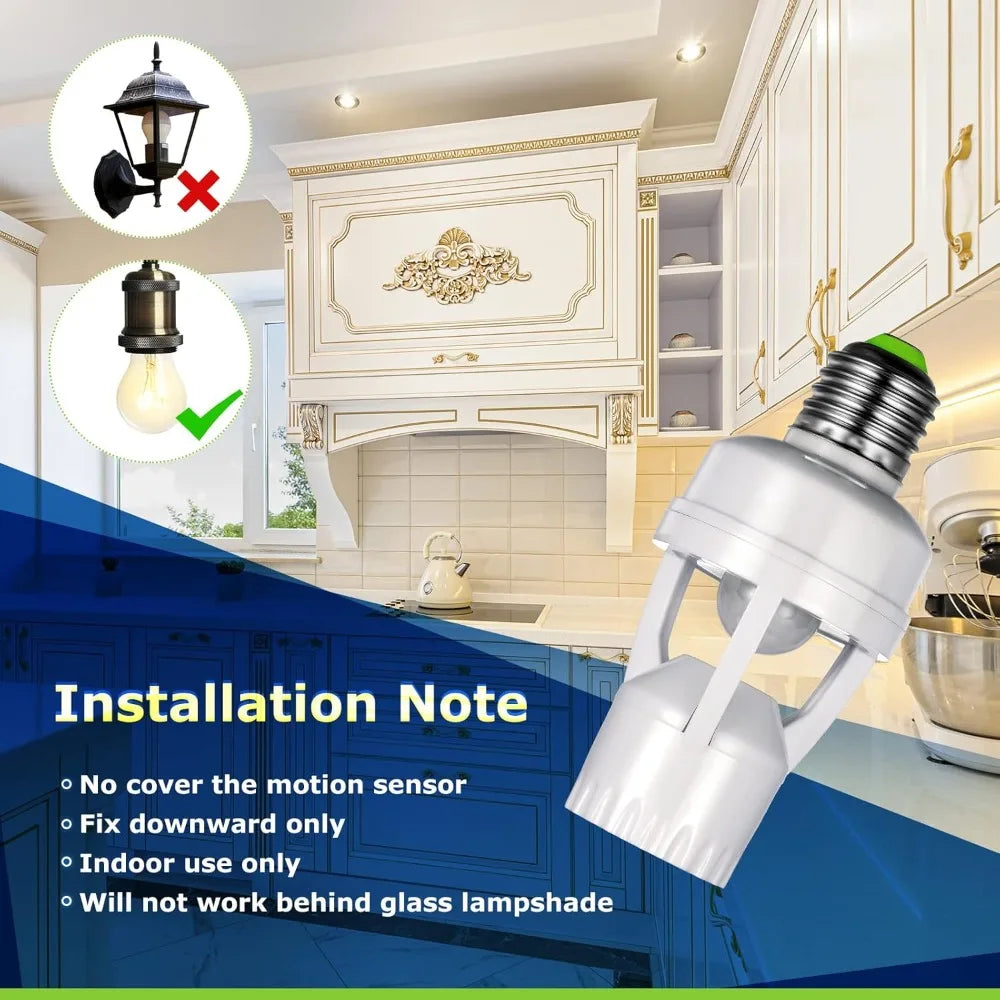 Motion Sensor Light Socket Smart Screw in Light Bulb Outlet for E27 Motion Activated Bulb Holder Adapter Automatic Control
