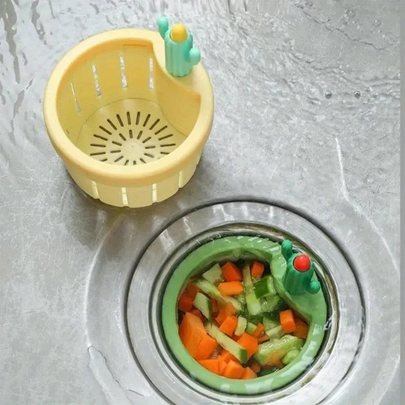 Cactus Shape Sink Strainer Plastic Kitchen Sink Drain Strainer with Handle Automatic Press Sink Filter Food Slag Drain Basket