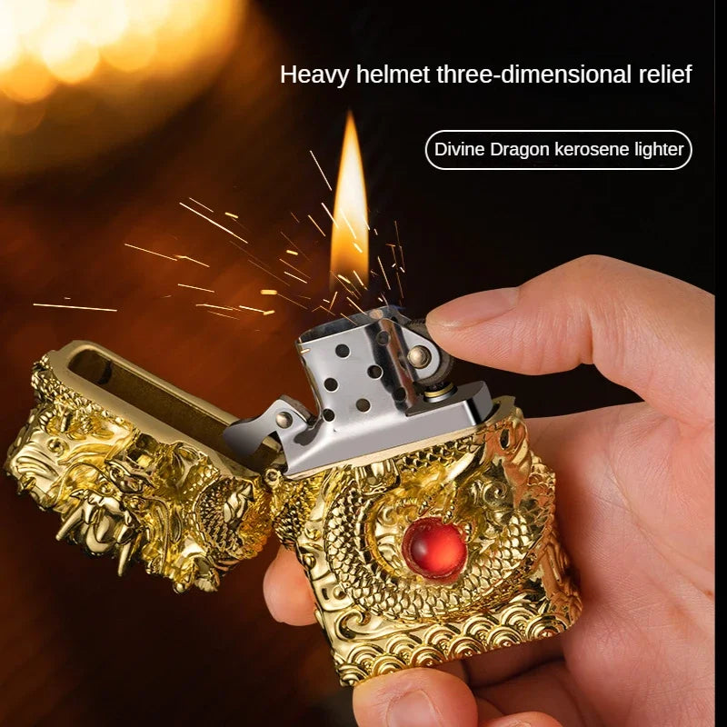 Dragon Lighter Grinding Wheel Flint Smoking Accessories Threedimensional Relief Retro Torch Men Gift Cigarette Lighters Secondary image