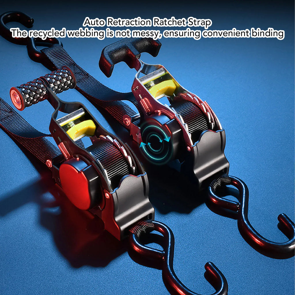 Retractable Ratchet Strap with Padded Handle 1 Inch 10 Feet Auto Retraction Tie Down Strap