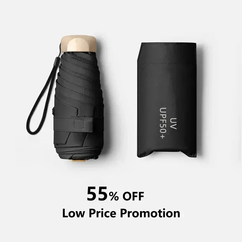 1Pc 55% Off Mini Sun Umbrella Pocket Rain Umbrella Vinyl Folding UV Ultraviolet Protection Sun Shade Pocket Parasol Capsule Main image