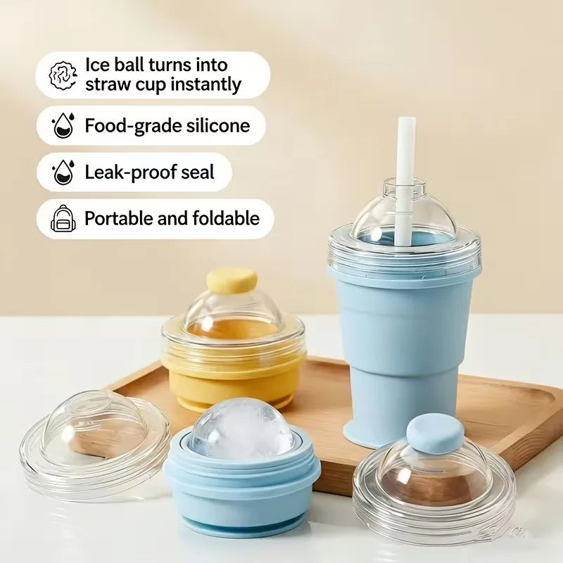 Portable Foldable Ice Cup With Built-In Straw Lightweight Durable Travel Outdoor Sports Use Main image