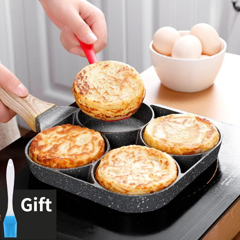 4-hole Omelet Pan Frying Pot Thickened Non-stick Egg Pancake Steak Cooking Pan Hamburg bread Breakfast Maker Induction cooker Main image