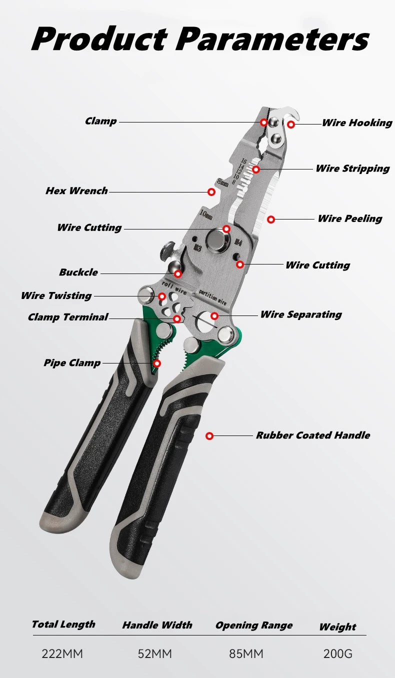 Multifunctional Wire Stripper with Electrical Test Pen Foldable Cable Cutter Crimper Tool, Electrical Folding Pliers for Cutting Main image