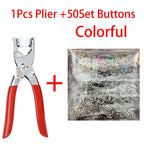 50Set Colorful Metal Sewing Buttons Plier Tool Hollow/Solid Prong Press Studs Snap Fasteners for Installing Clothes Bags