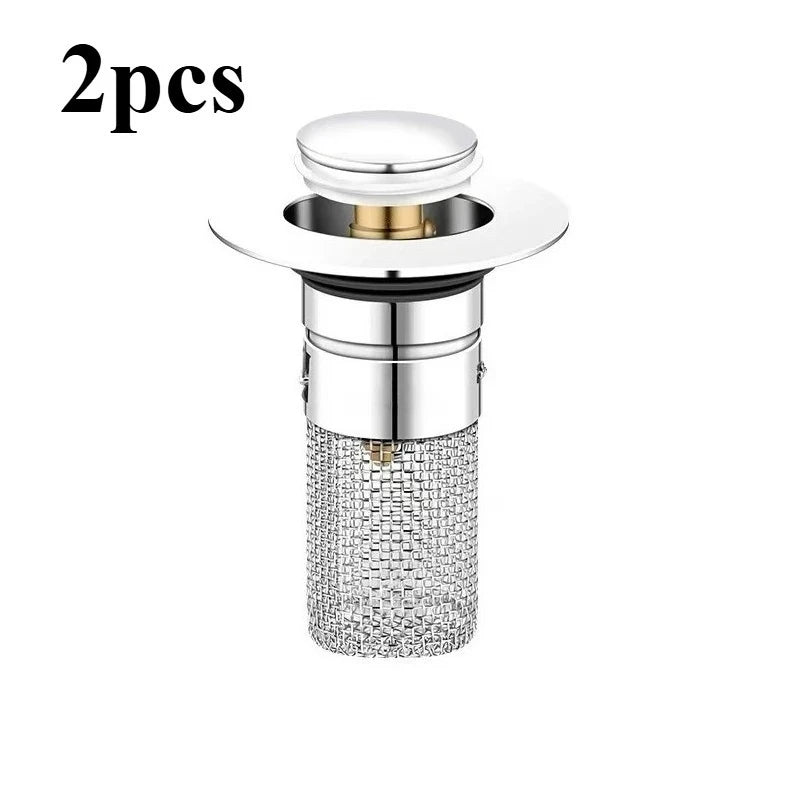 2-Pack Stainless Steel Pop-Up Sink Drain Strainer – Removable Basket! Clog-Preventing Hair Catcher for Bathtub/Shower/Sink
